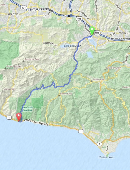 California Scenic Route from Westlake Village, CA to Malibu, CA