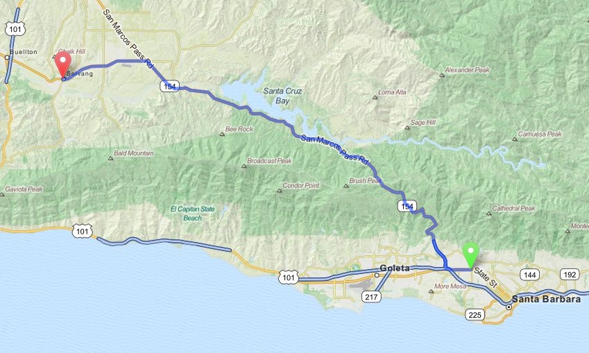 California Scenic Route from Santa Barbara, CA to Solvang, CA